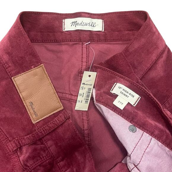 Madewell 10” High Rise Skinny Red Velvet Pants Women’s Plus Size 37 Tall NWT - Picture 4 of 6